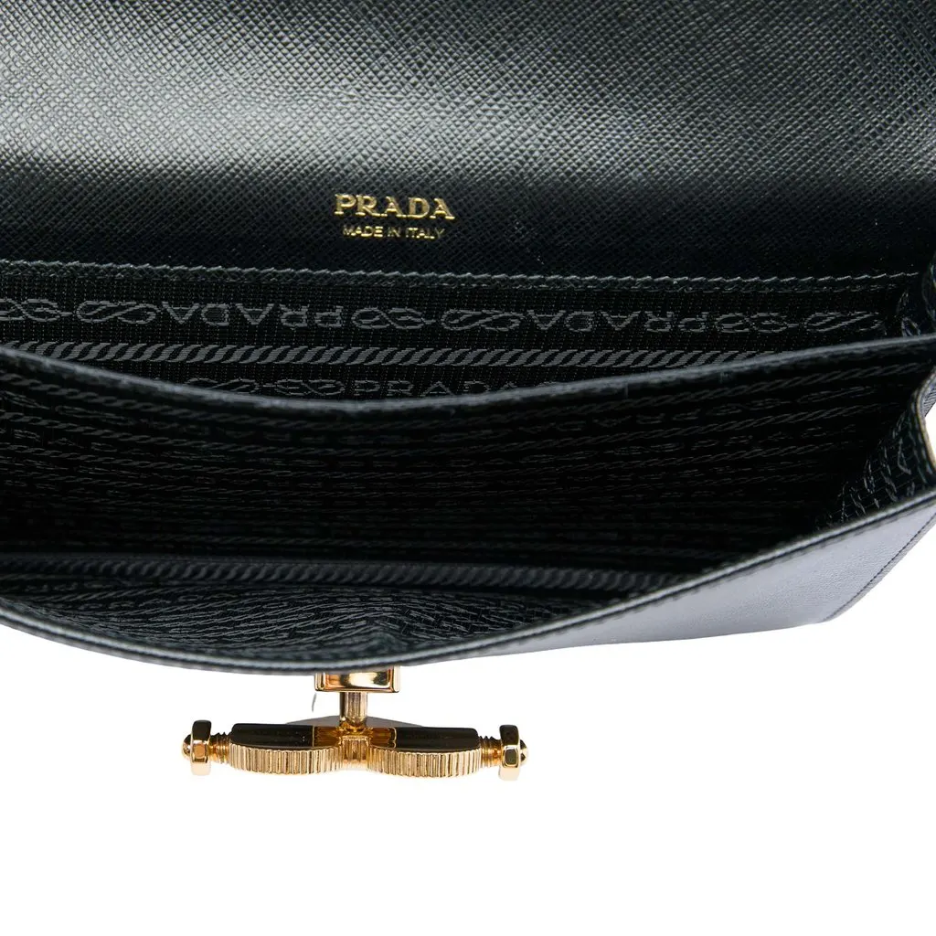 Prada Saffiano Heart Lock Crossbody Black Leather Good - Model View