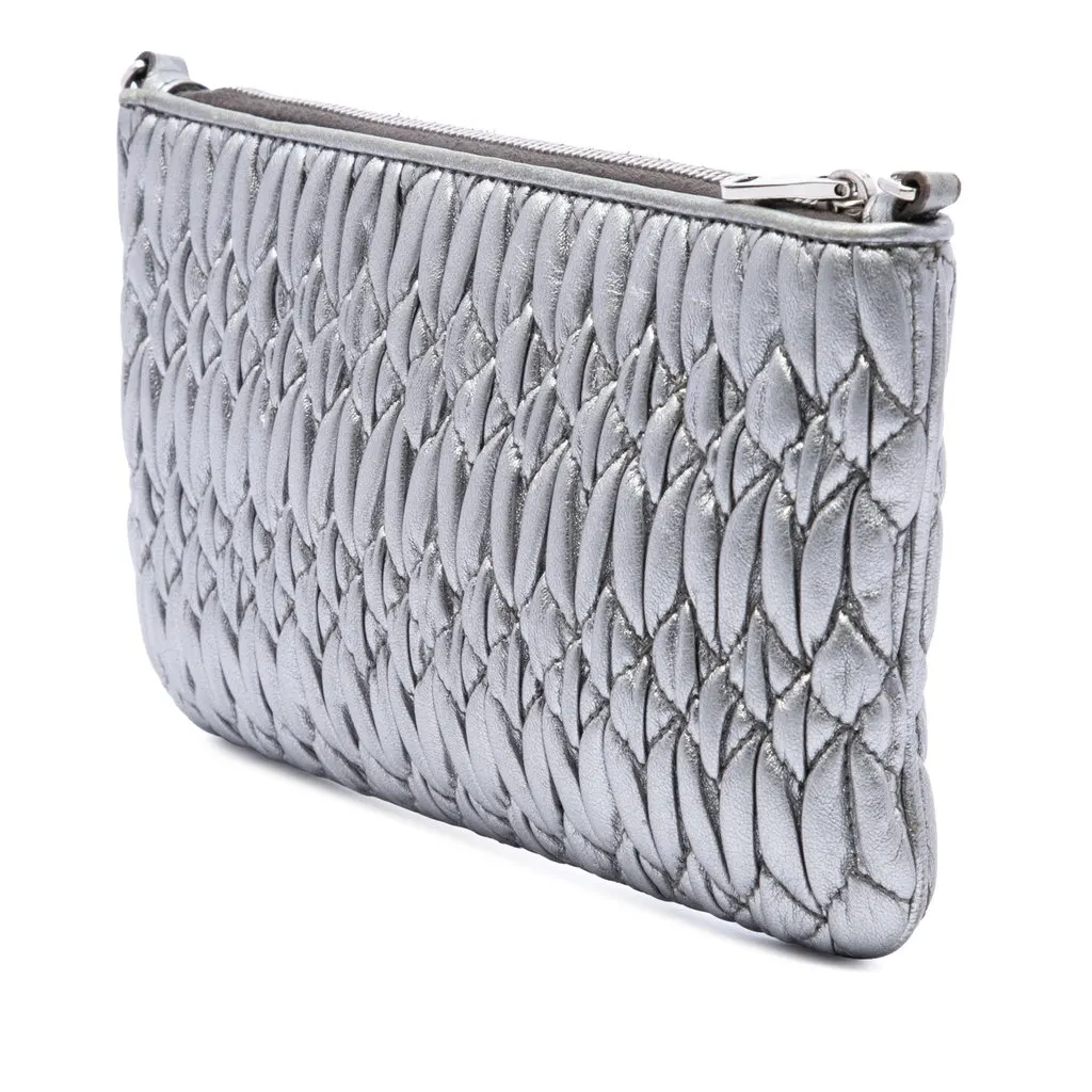 Miu Miu Metallic Matelasse Nappa Crystal Chain Crossbody Silver Leather Very good - Back View