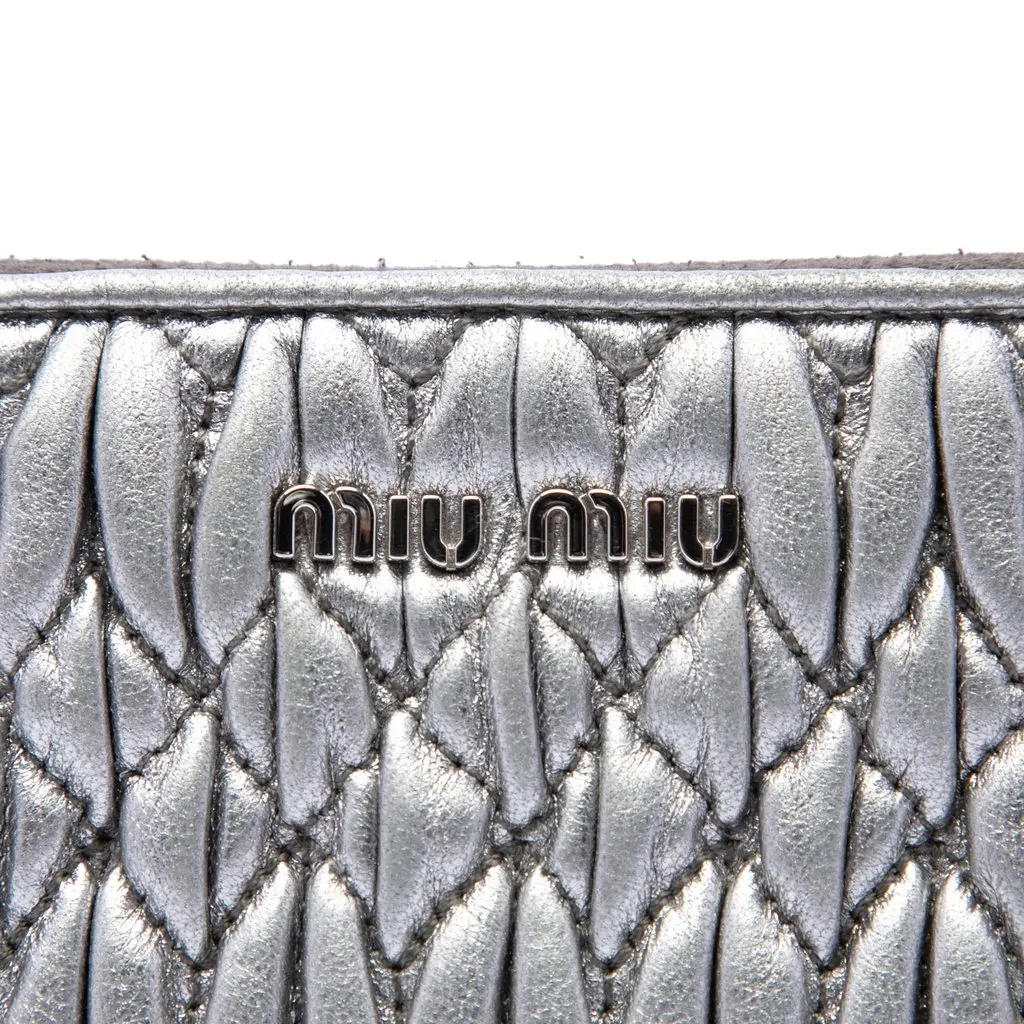 Miu Miu Metallic Matelasse Nappa Crystal Chain Crossbody Silver Leather Very good - Box View