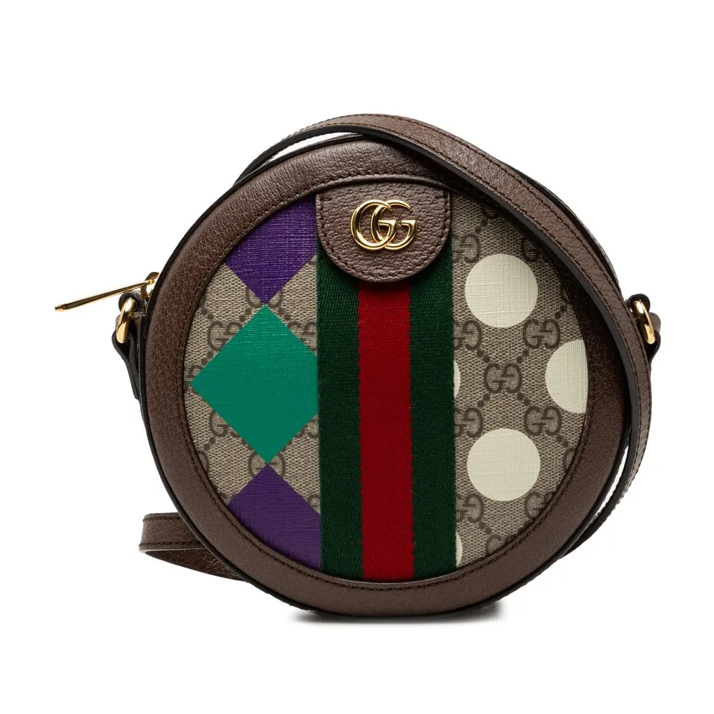 Gucci GG Supreme Web Ophidia Graphic Print Round Crossbody Beige Very good - Front View