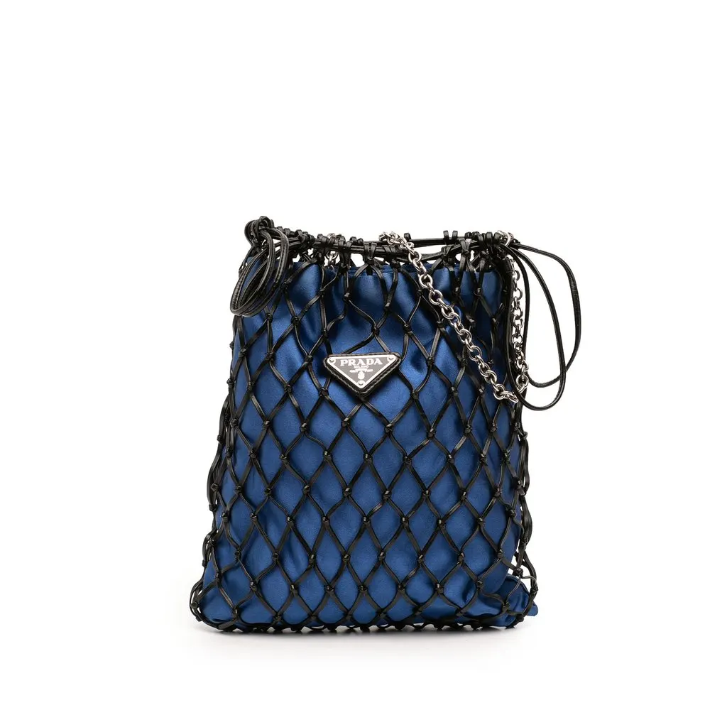 Prada Satin and Leather Net Chain Crossbody Black Satin Very good - Front View