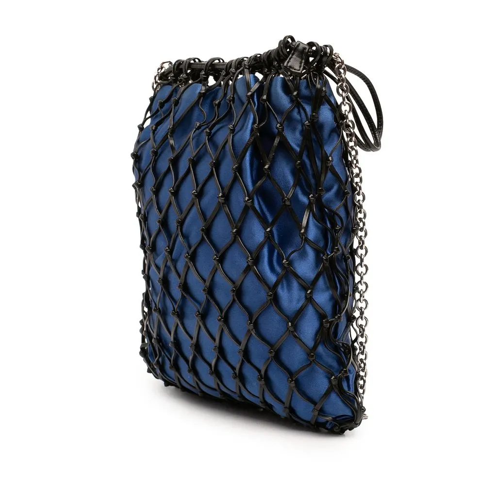 Prada Satin and Leather Net Chain Crossbody Black Satin Very good - Back View