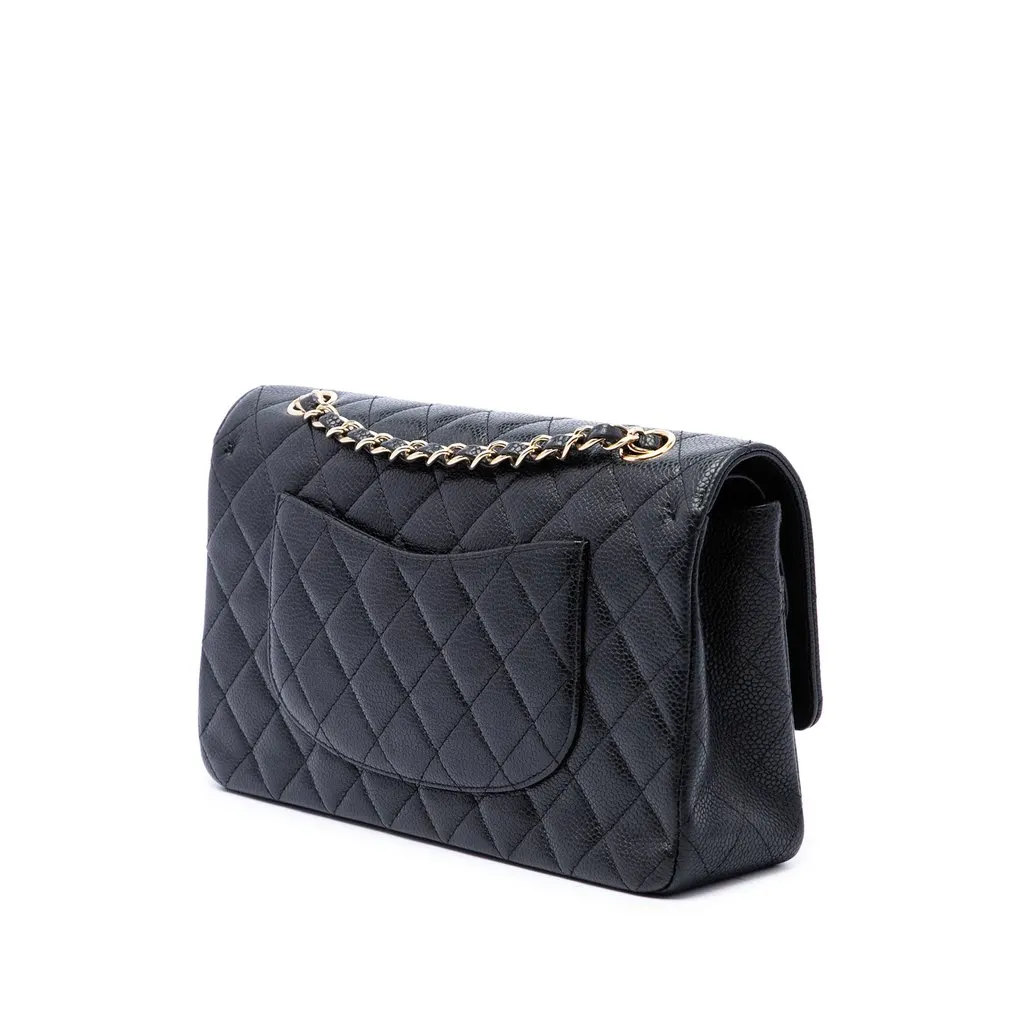 Chanel Medium Classic Caviar Double Flap Black Leather Very good - Back View