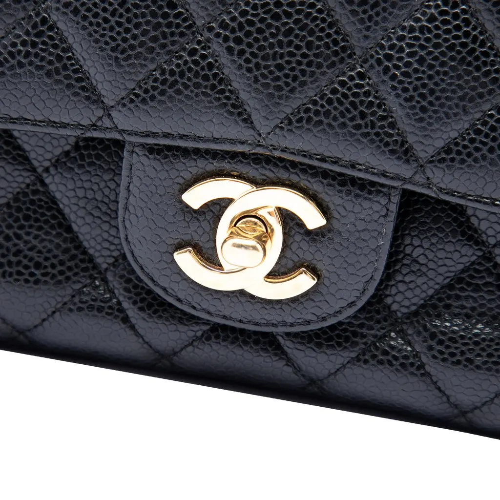 Chanel Medium Classic Caviar Double Flap Black Leather Very good - Box View