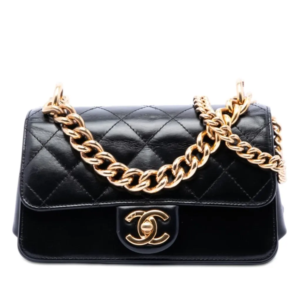 Chanel Paris Cosmopolite Mini Aged Calfskin Straight Lined Flap Black Leather Very good - Front View