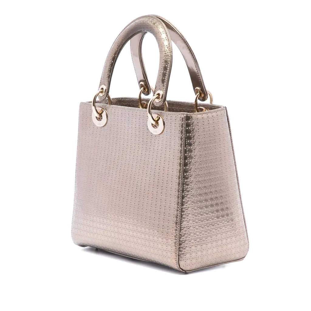 Dior Medium Metallic Patent Microcannage Lady Dior Gold Leather Very good - Back View