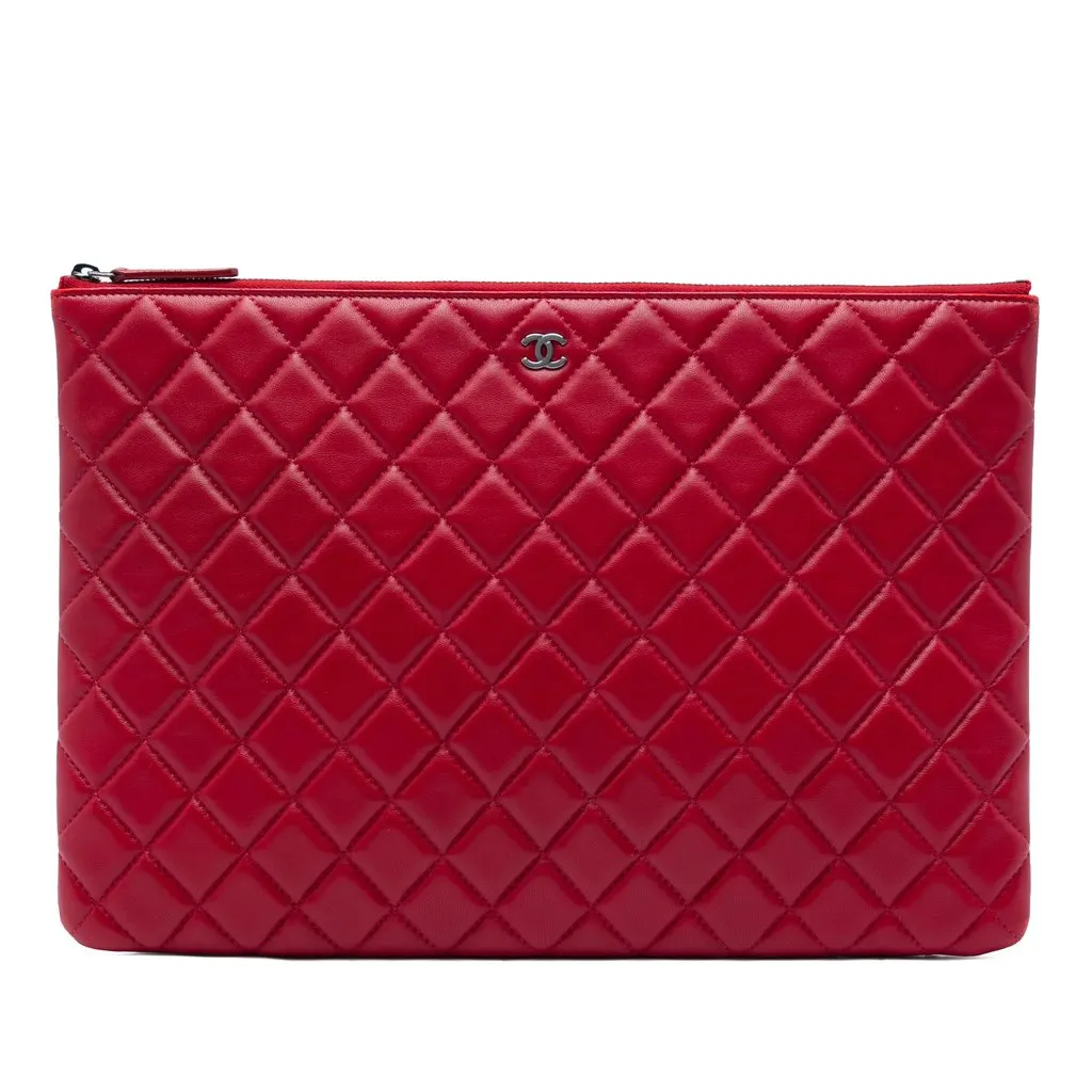 Chanel Large Quilted Lambskin O Case Clutch