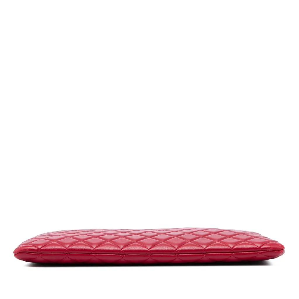 Chanel Large Quilted Lambskin O Case Clutch Red Leather Very good - Inside View