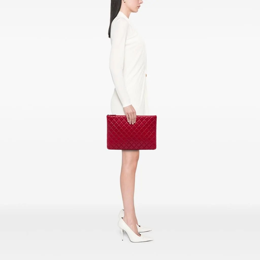 Chanel Large Quilted Lambskin O Case Clutch Red Leather Very good - Box View