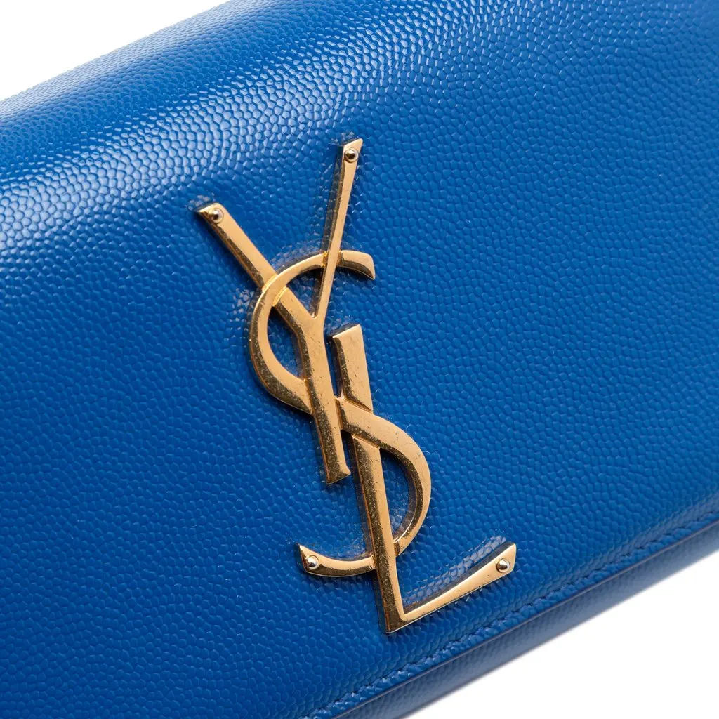 Saint Laurent Small Grain De Poudre Monogram Kate Crossbody Blue Leather Very good - Box View