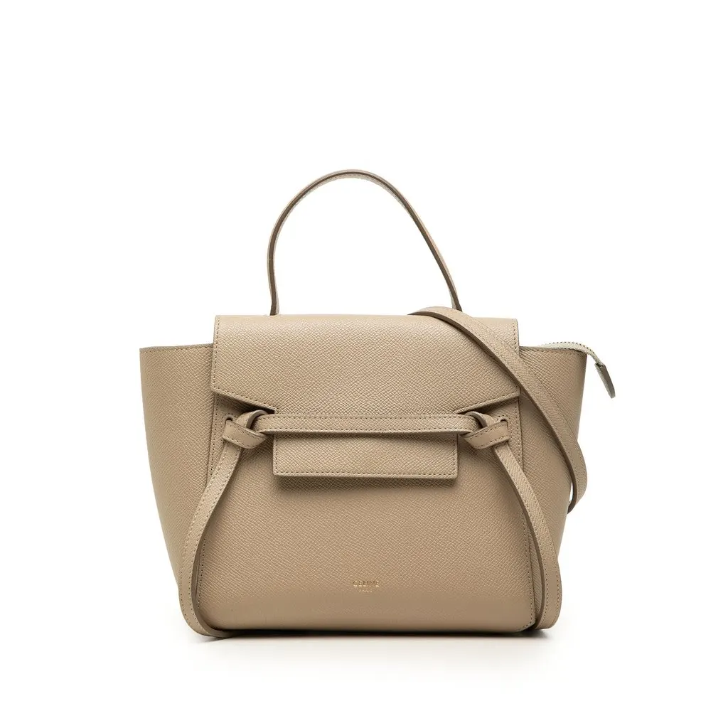 Celine Nano Grained Calfskin Belt Bag Beige Leather Good - Front View