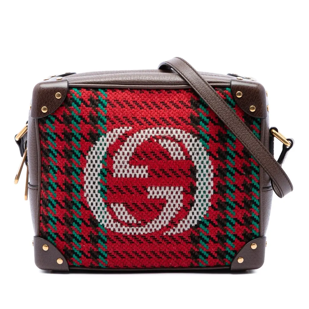 Gucci Houndstooth Canvas Soft Trunk Crossbody Red Very good - Front View