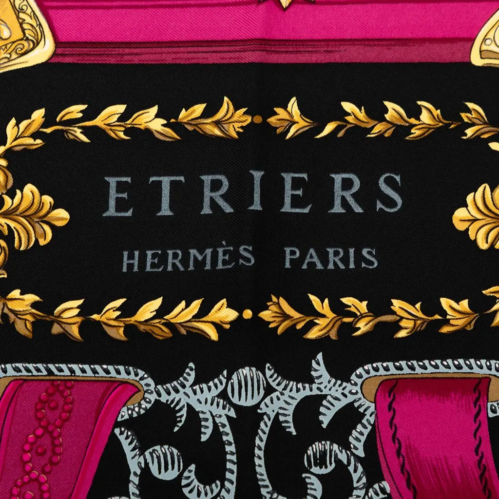 Hermès Etriers Silk Scarf 90 Black Very good - Inside View