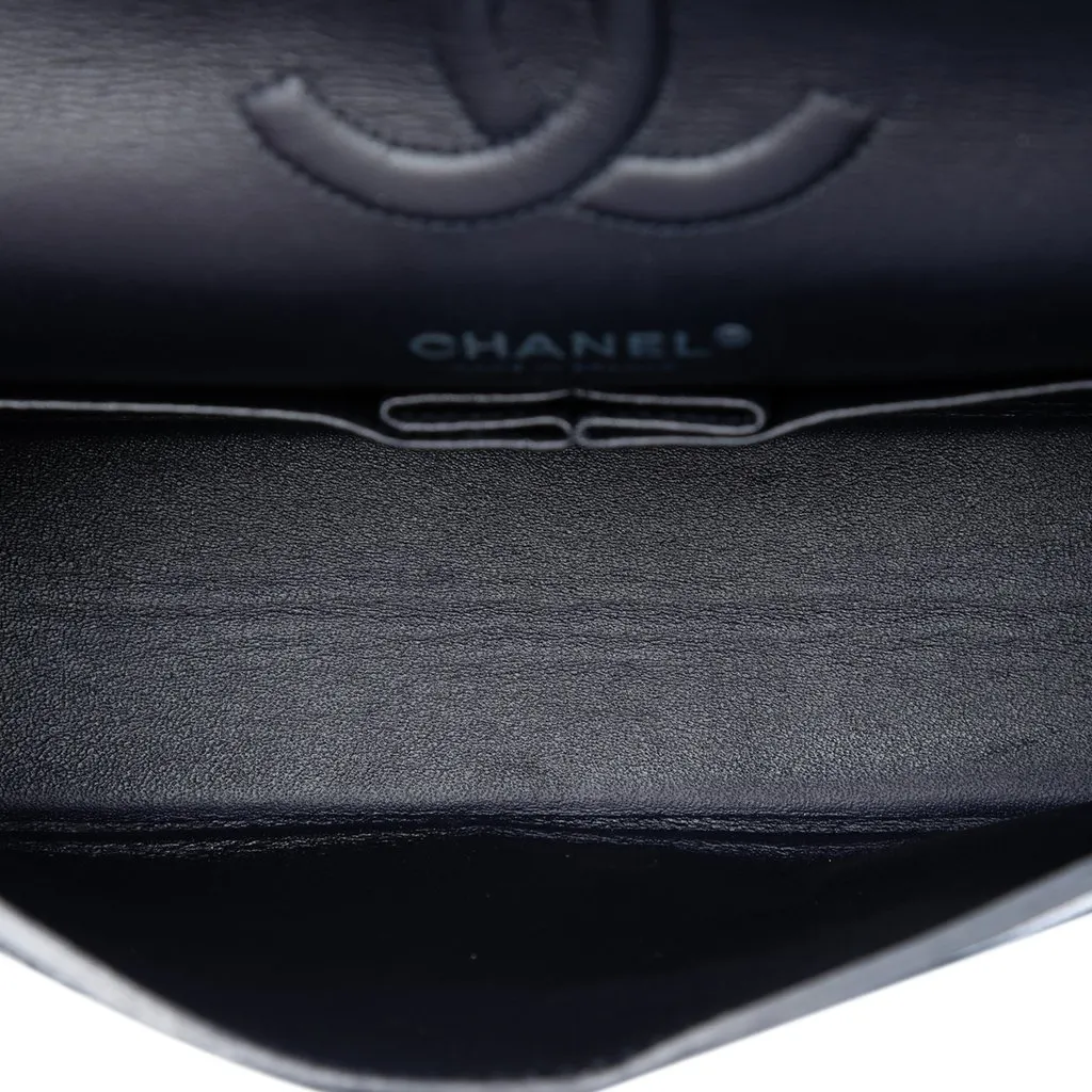 Chanel Medium Classic Crackled Calfskin Wild Stitch Double Flap Blue Leather Very good - Model View
