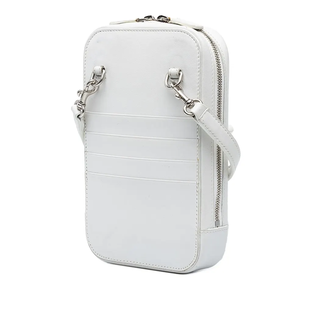 Balenciaga Grained Calfskin Cash Zip Phone Holder White Leather Very good - Back View