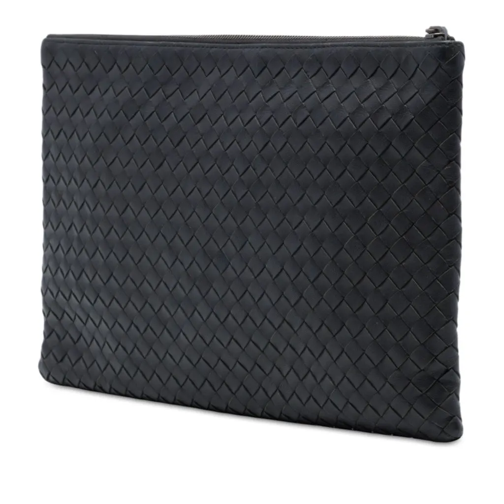 Bottega Veneta Large Nappa Intrecciato Flat Zip Biletto Pouch Black Leather Very good - Back View