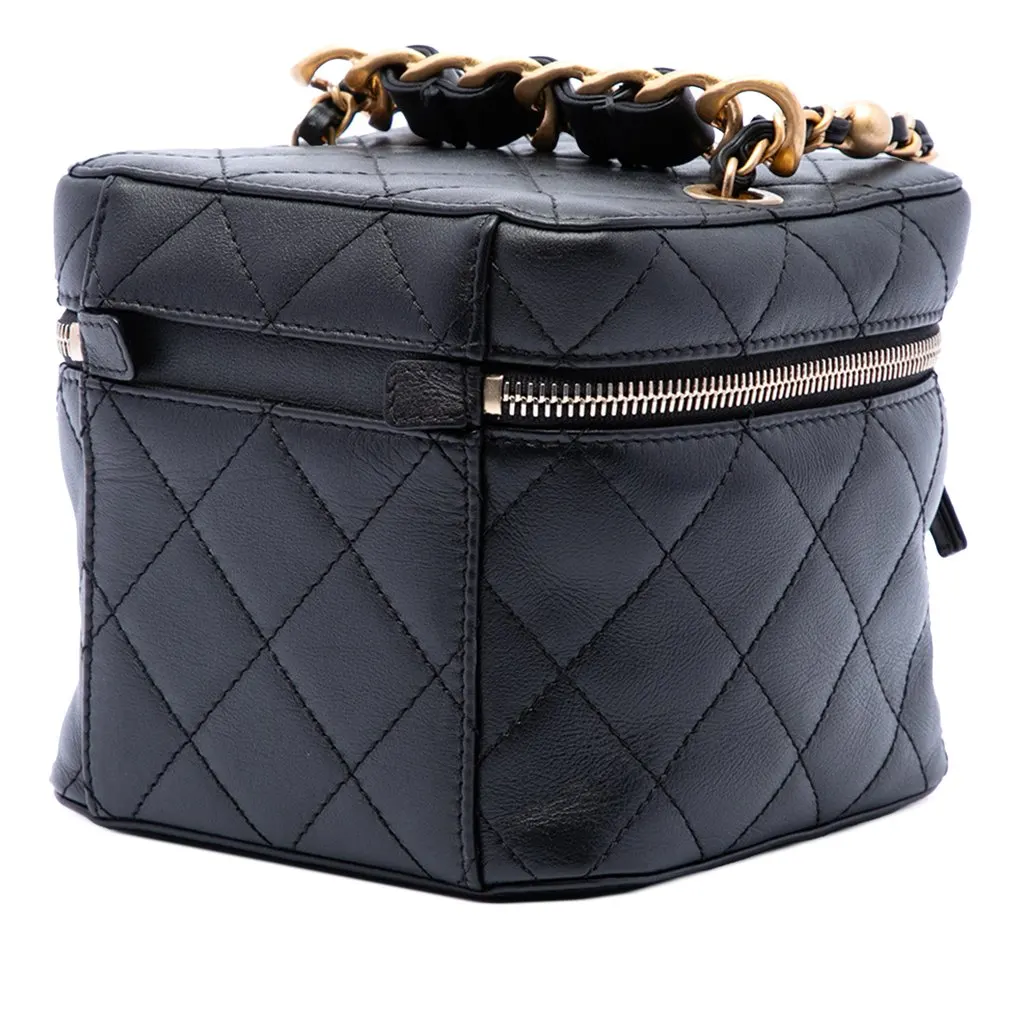 Chanel Small Quilted Calfskin Chain Bar Vanity Case with Chain Black Leather Very good - Back View