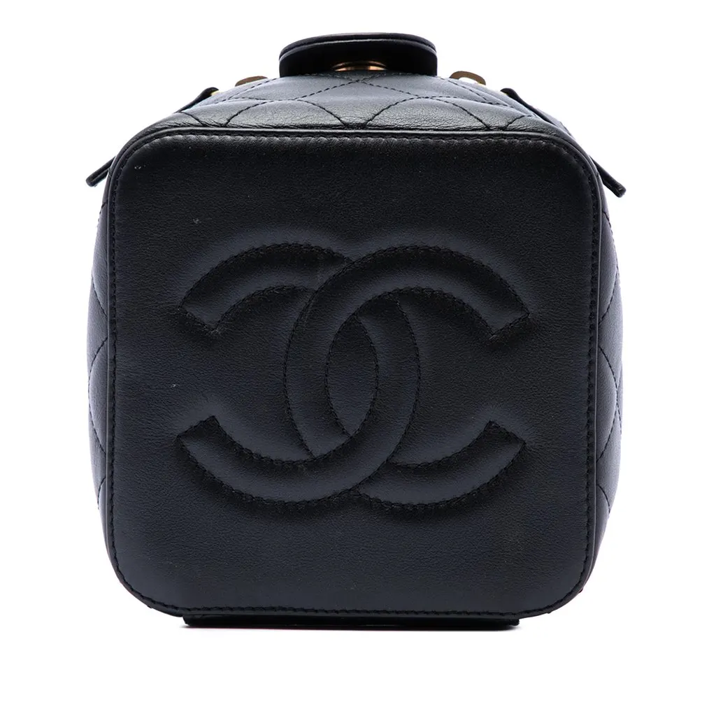Chanel Small Quilted Calfskin Chain Bar Vanity Case with Chain Black Leather Very good - Inside View