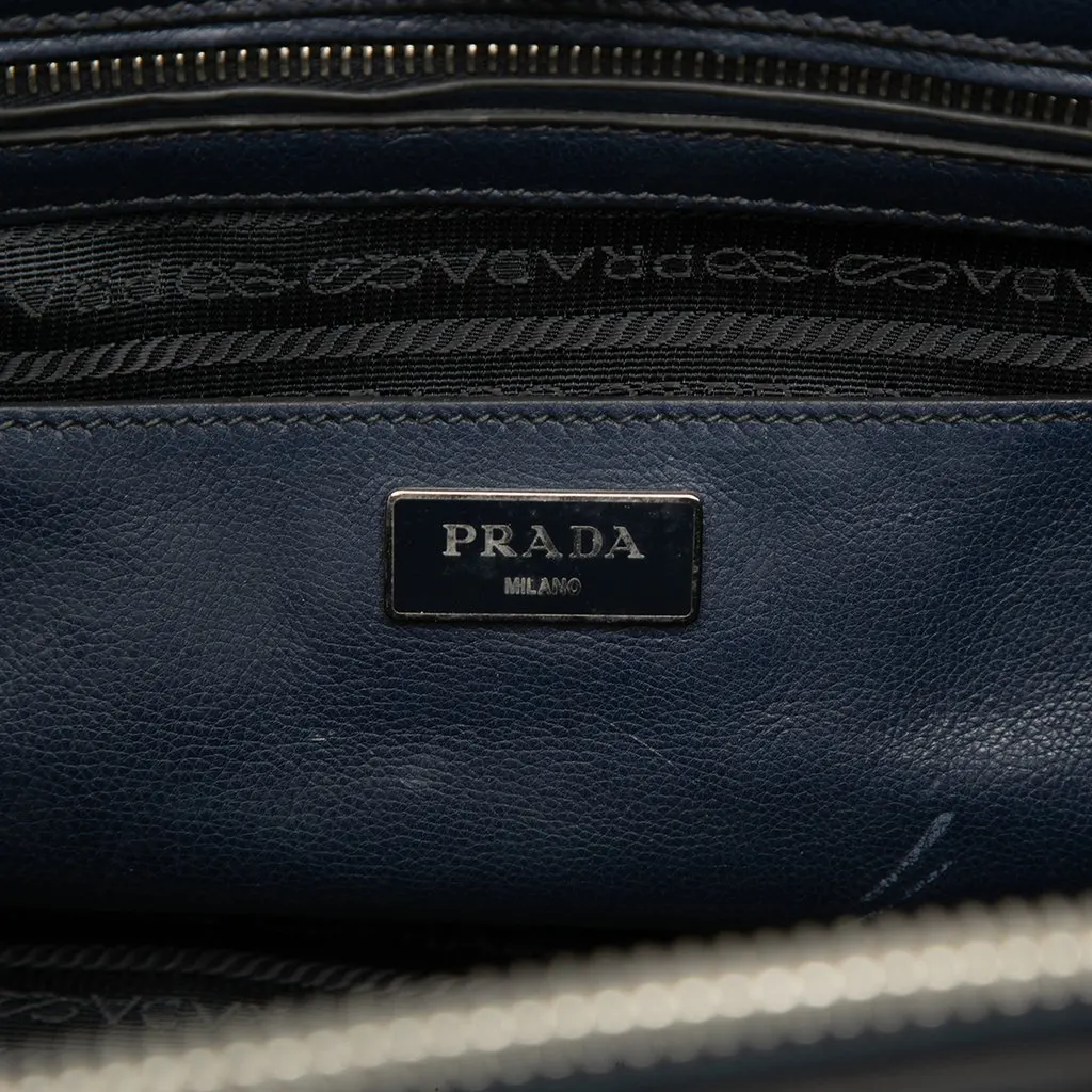 Prada Glace Calf Twin Pocket Double Handle Satchel Blue Leather Very good - Box View