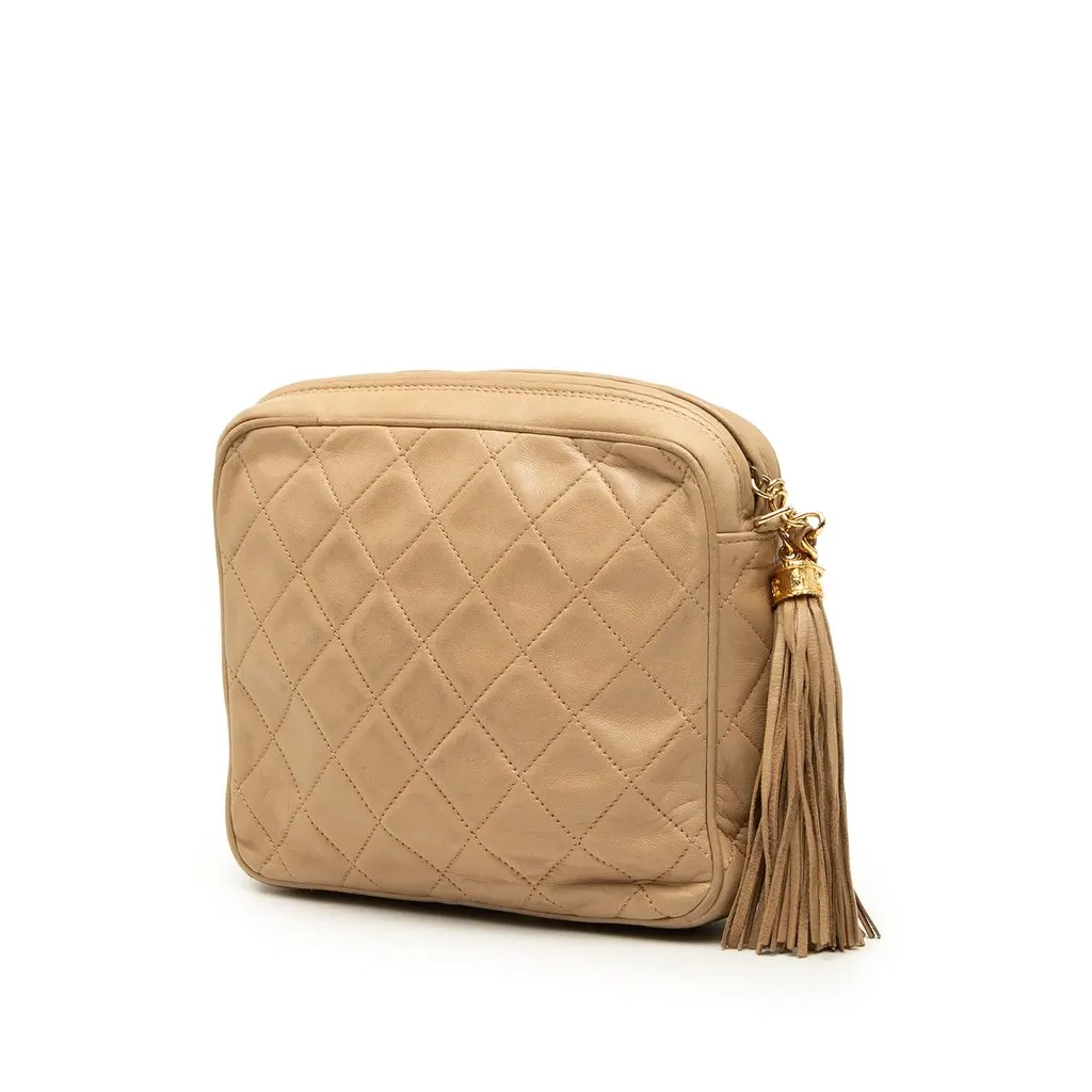 Chanel Mini CC Quilted Lambskin Tassel Camera Bag Beige Leather Very good - Back View