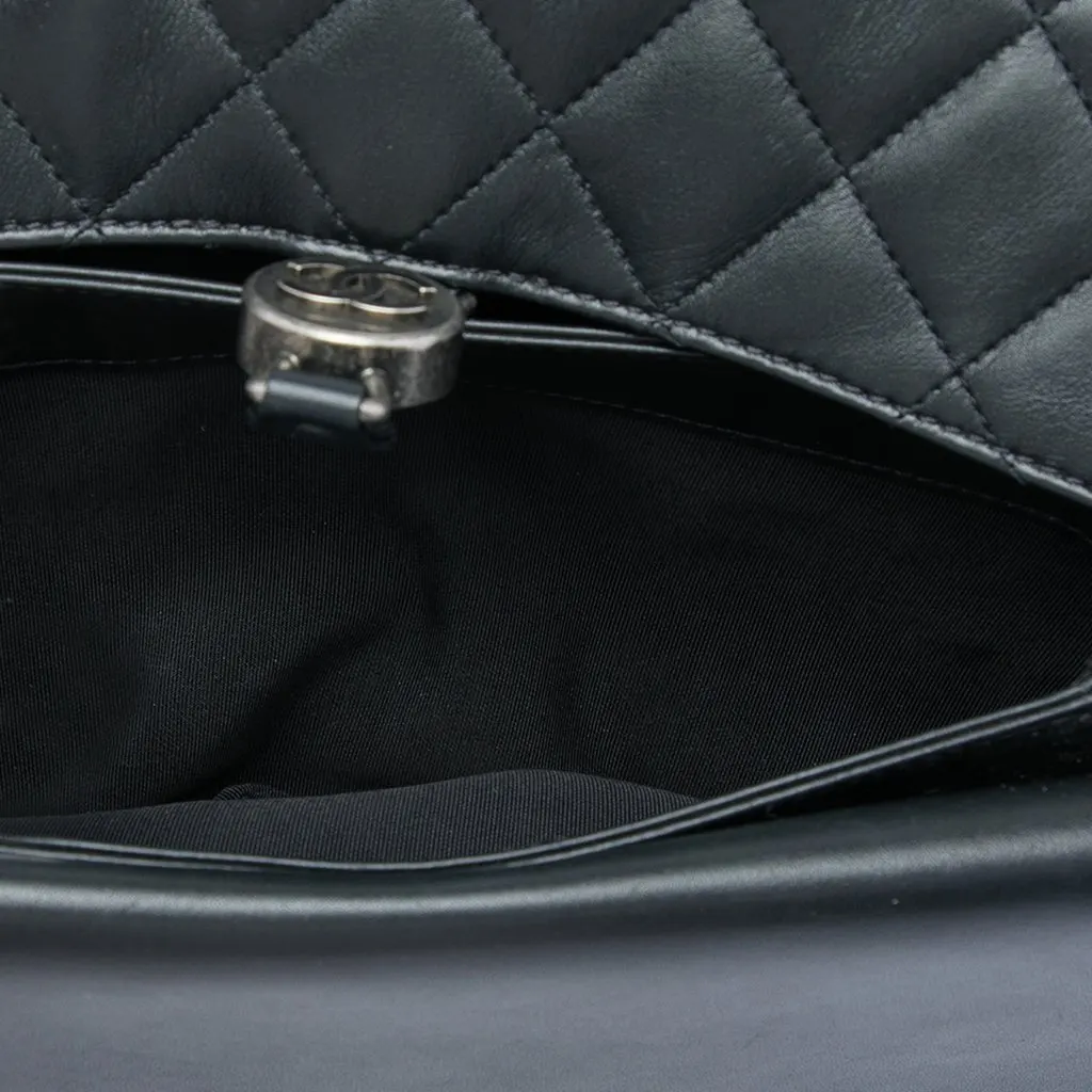 Chanel Quilted Lambskin CC Round Clasp Accordion Flap Black Leather Very good - Model View