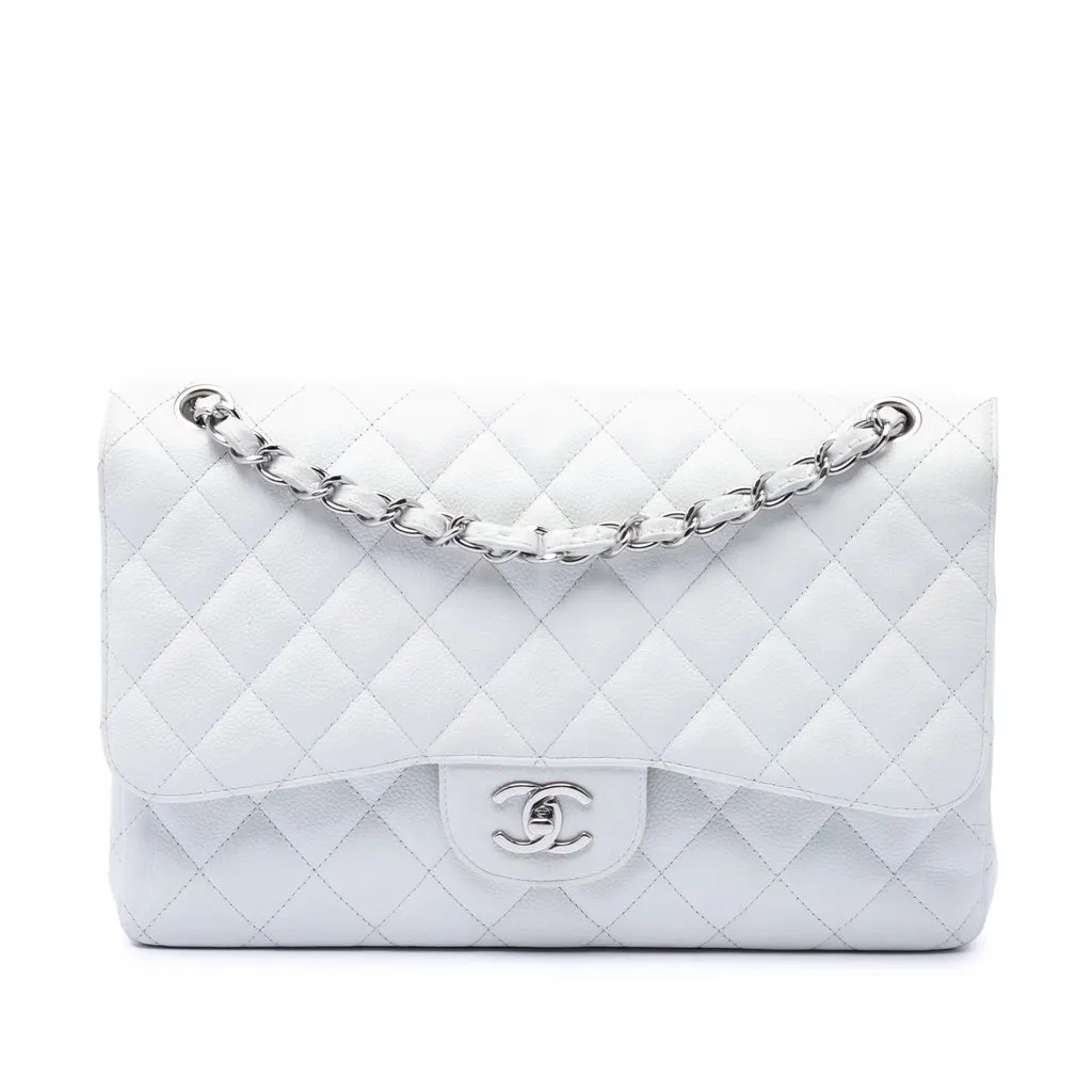 Chanel Jumbo Classic Caviar Double Flap White Leather Very good - Front View
