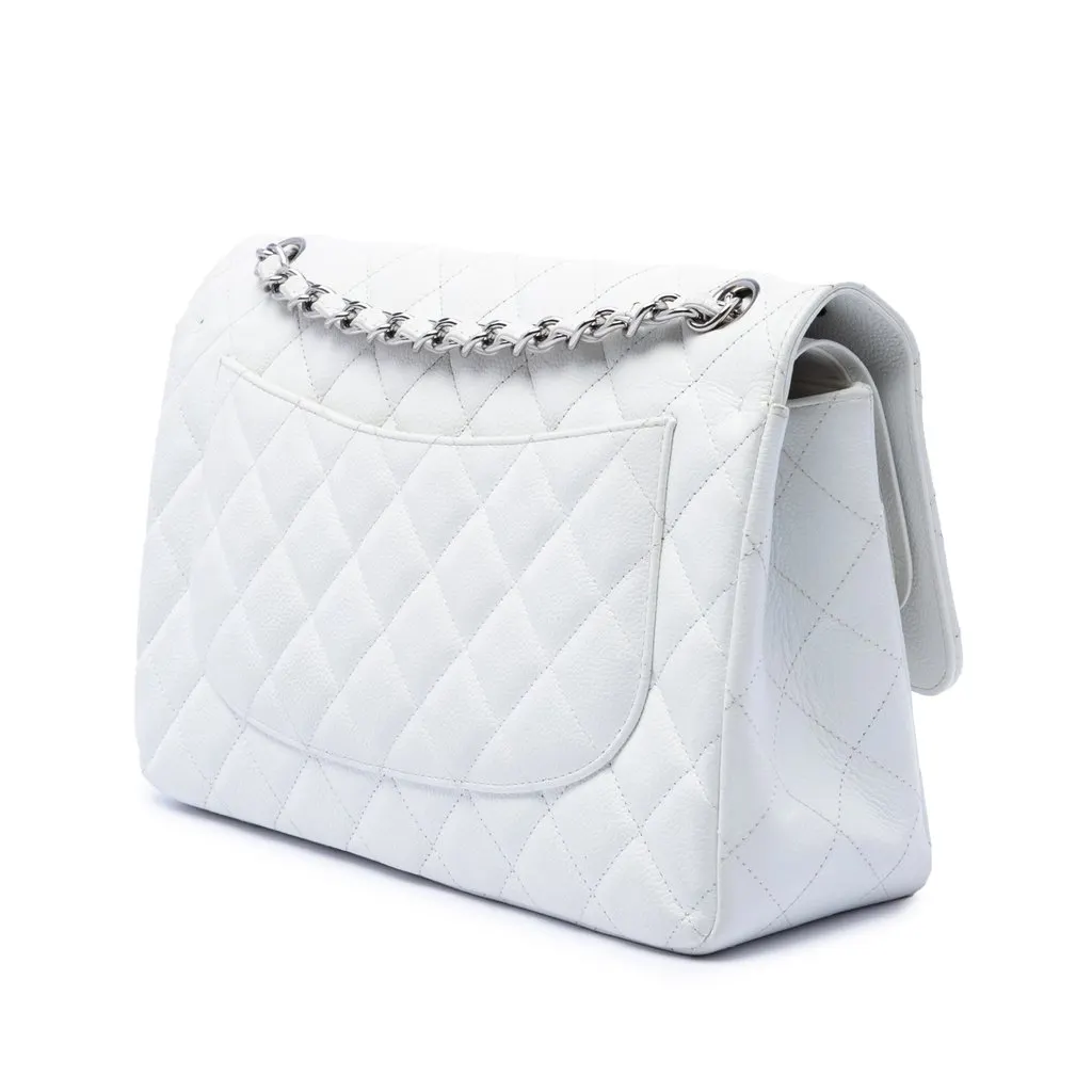 Chanel Jumbo Classic Caviar Double Flap White Leather Very good - Back View