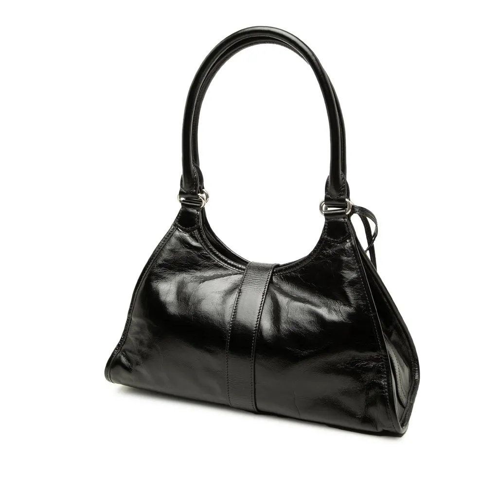 Prada Medium Glossy Calfskin Shoulder Bag Black Leather Good - Back View