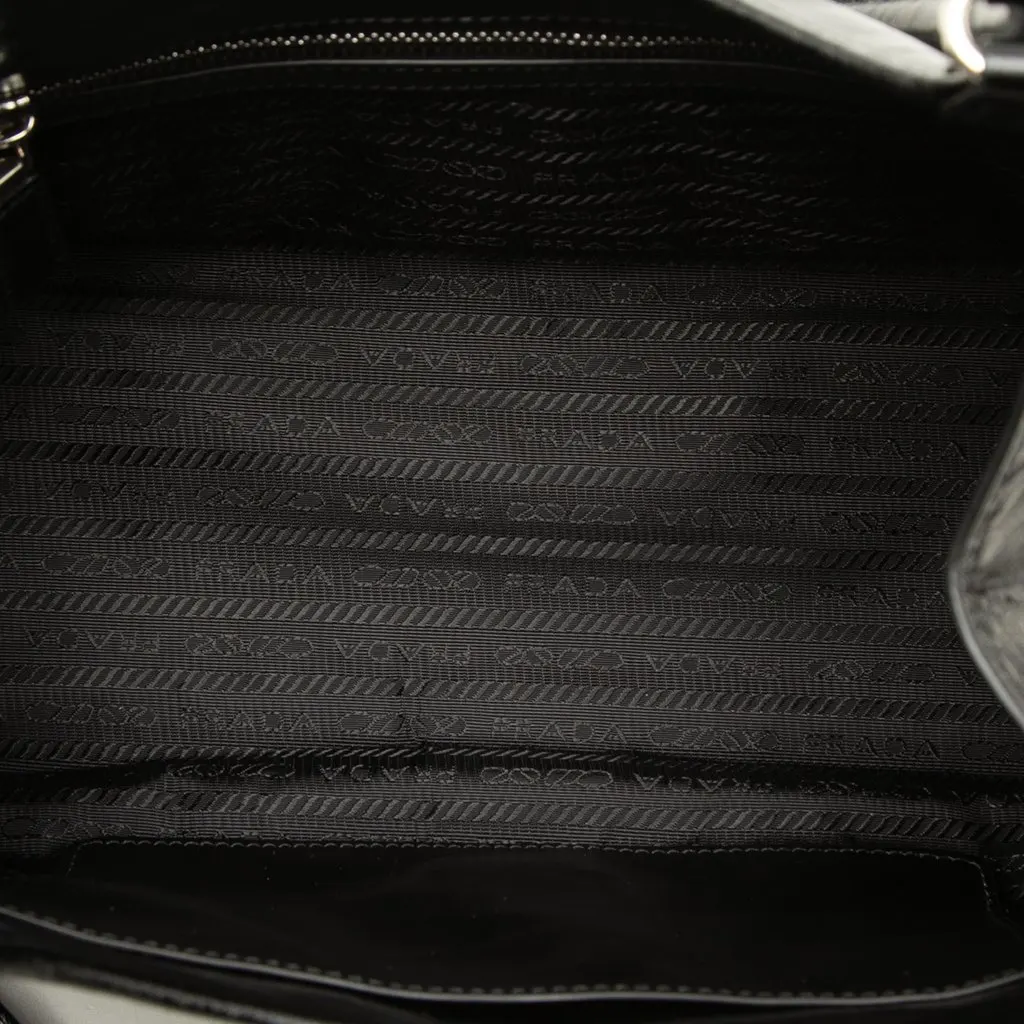 Prada Medium Glossy Calfskin Shoulder Bag Black Leather Good - Model View