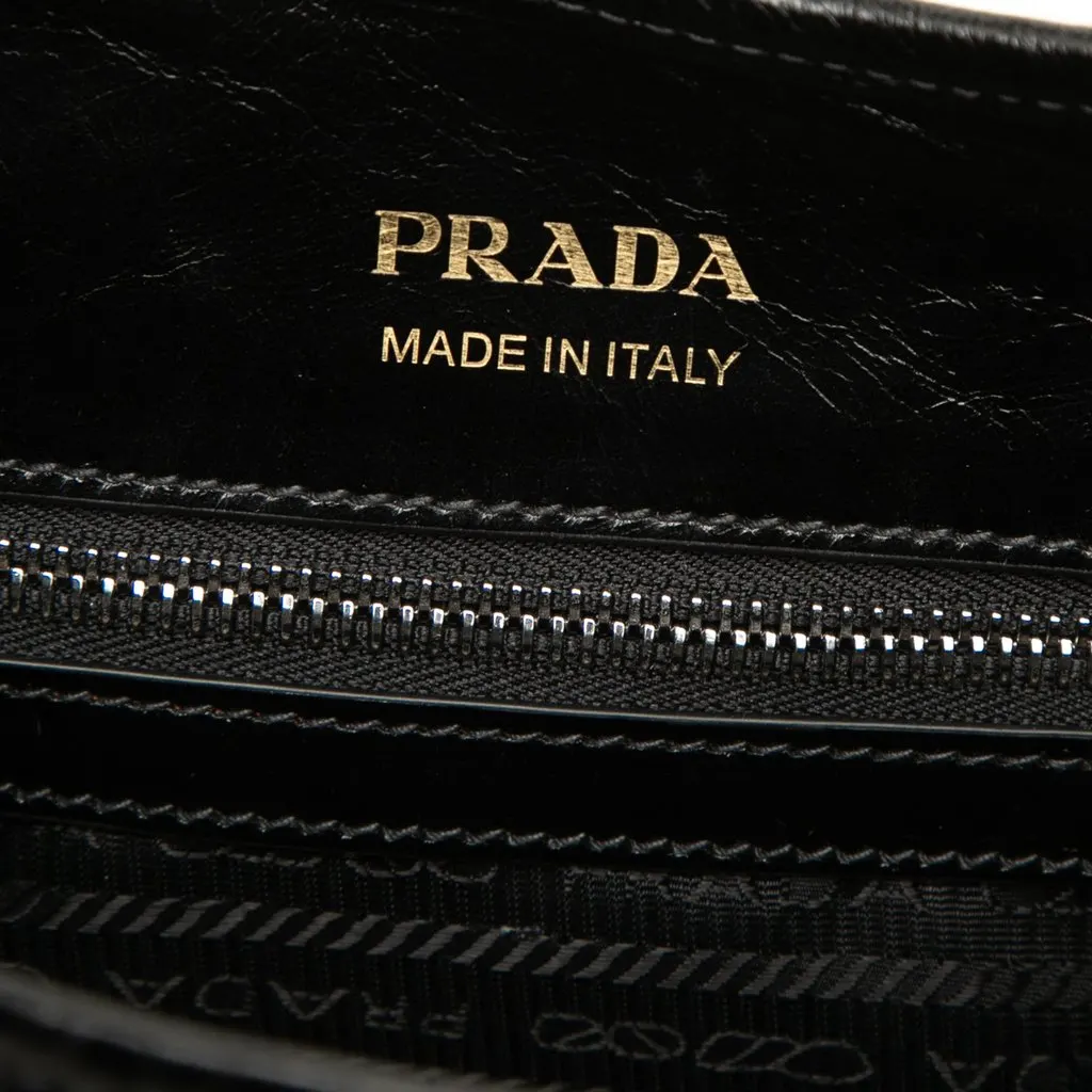 Prada Medium Glossy Calfskin Shoulder Bag Black Leather Good - Box View