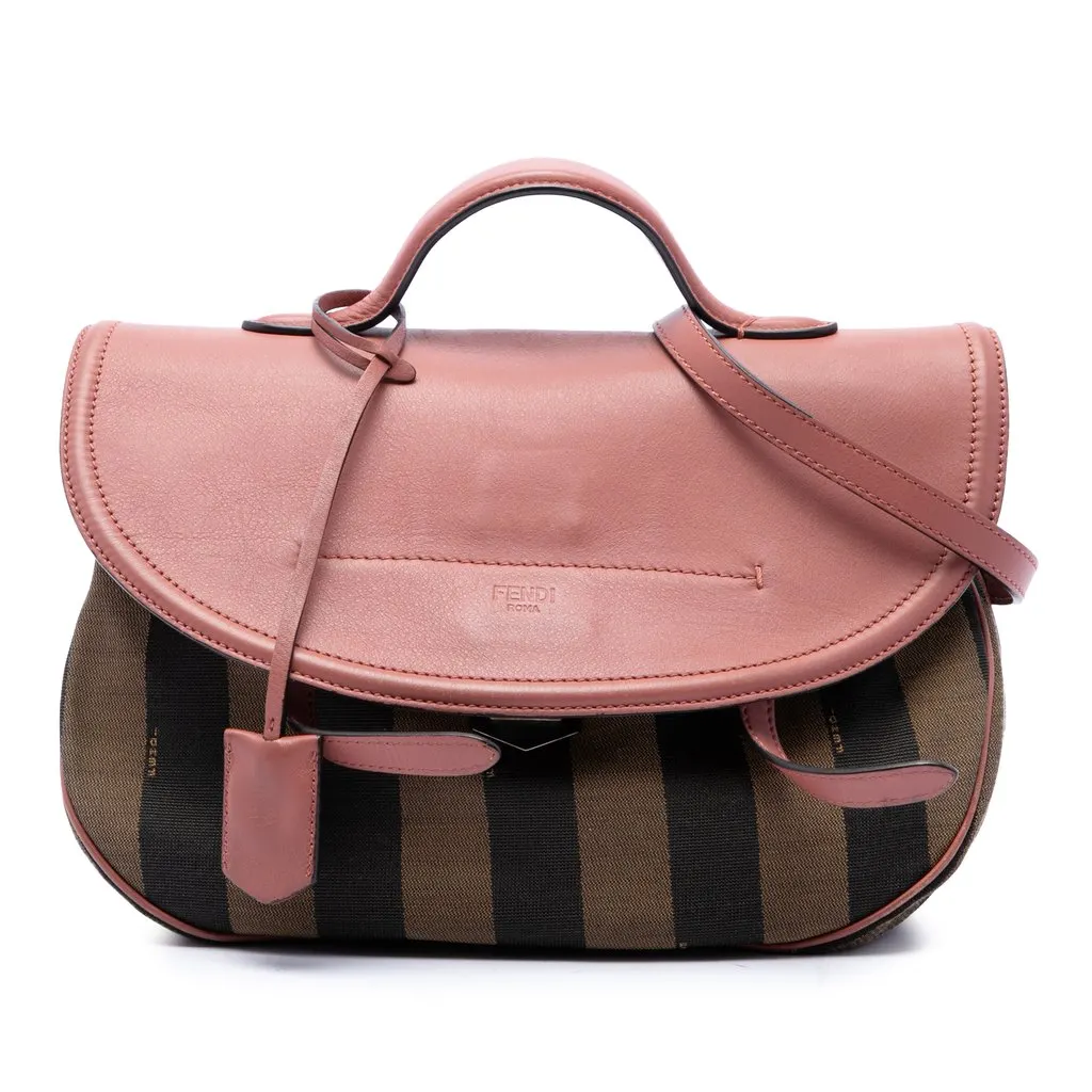 Fendi Pequin Canvas and Leather Top Handle Bag Brown Canvas Very good - Front View