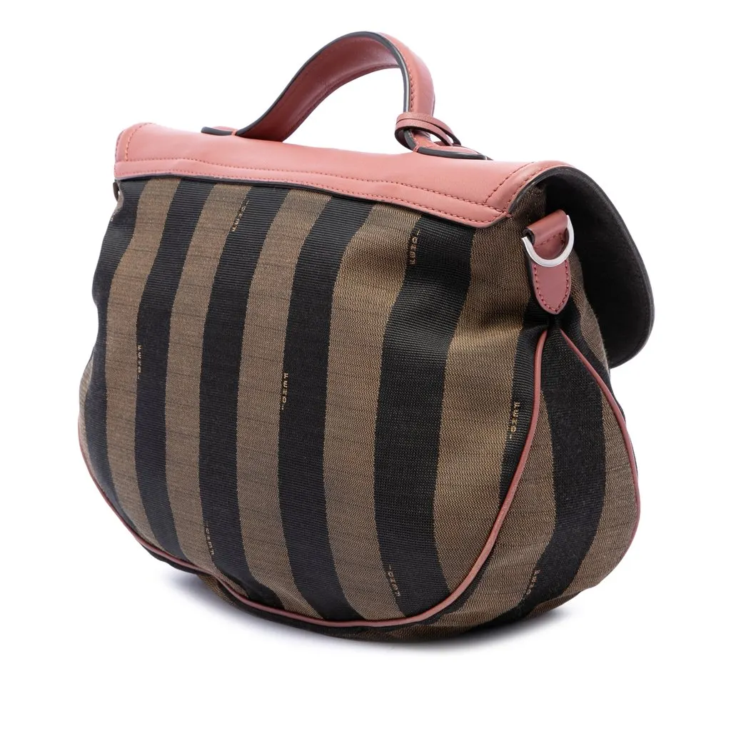Fendi Pequin Canvas and Leather Top Handle Bag Brown Canvas Very good - Back View
