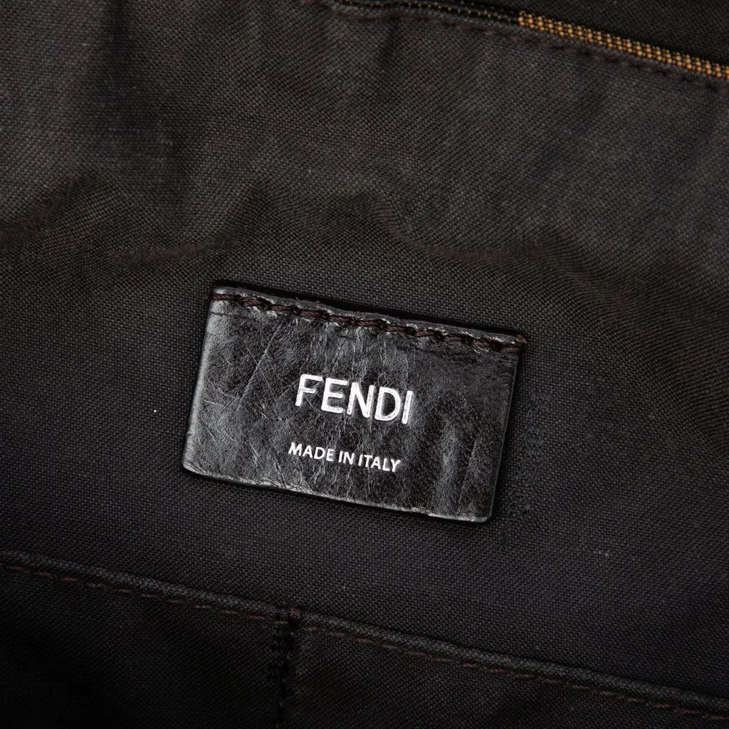 Fendi Pequin Canvas and Leather Top Handle Bag Brown Canvas Very good - Box View