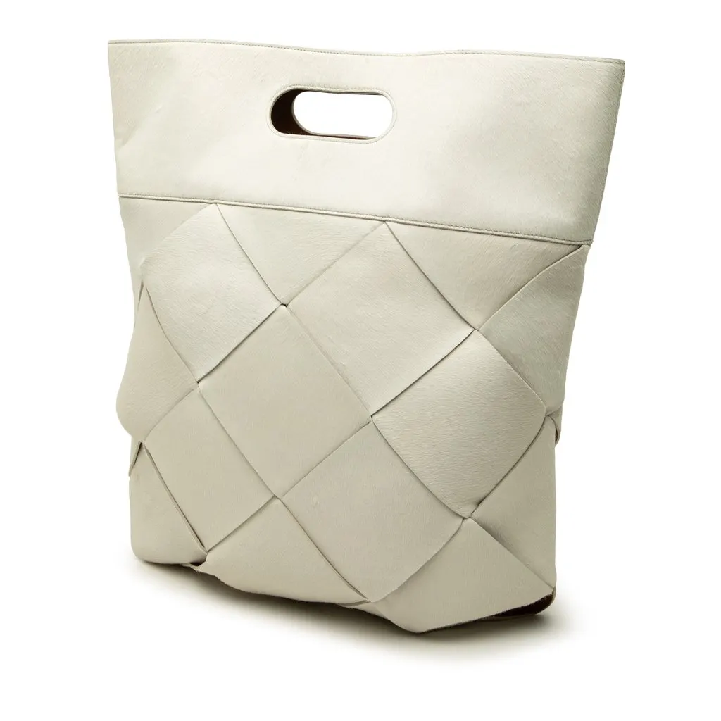 Bottega Veneta Medium Pony Hair Maxi Intrecciato Slip Tote White Leather Very good - Back View