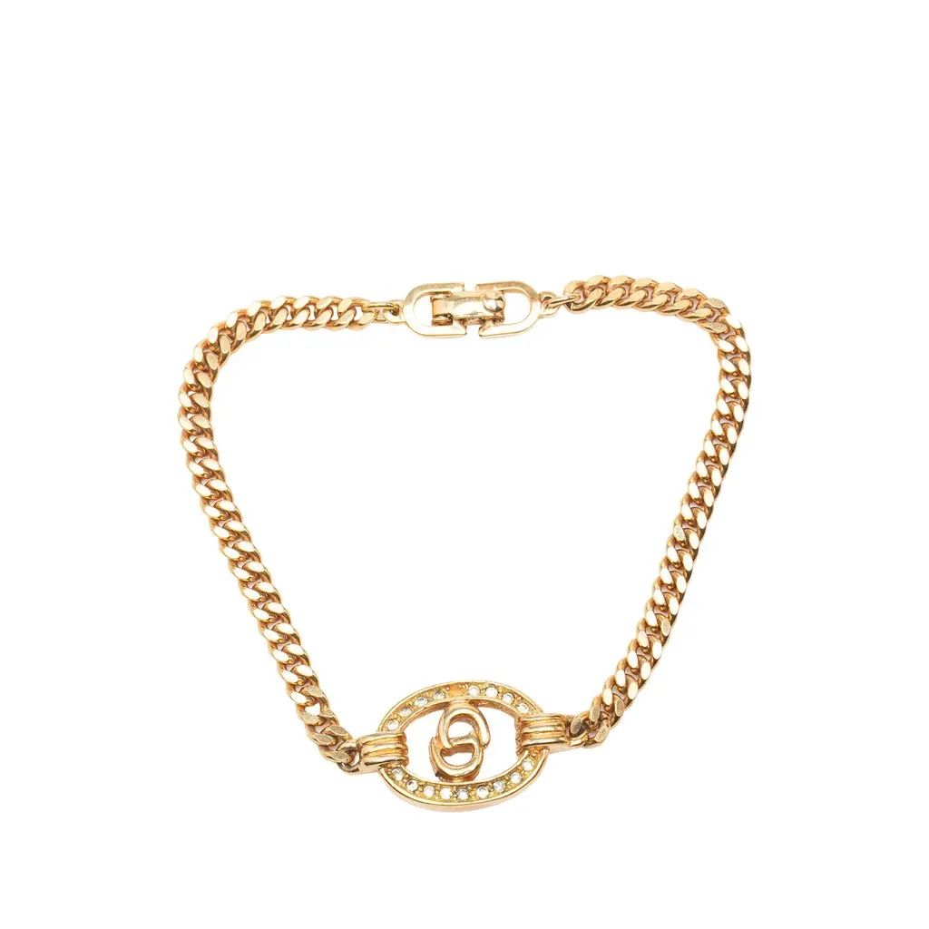 Dior Gold Plated Strass CD Logo Chain Bracelet
