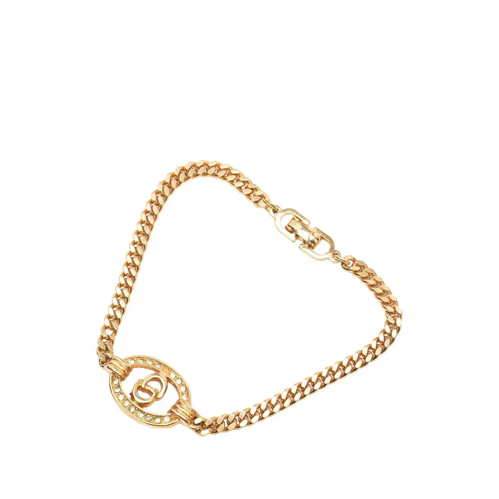Dior Gold Plated Strass CD Logo Chain Bracelet Gold Metal Good - Back View