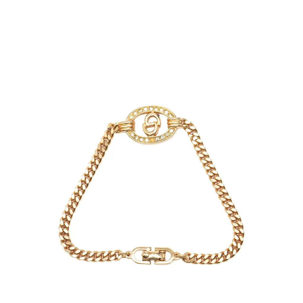 Dior Gold Plated Strass CD Logo Chain Bracelet Gold Metal Good - Inside View