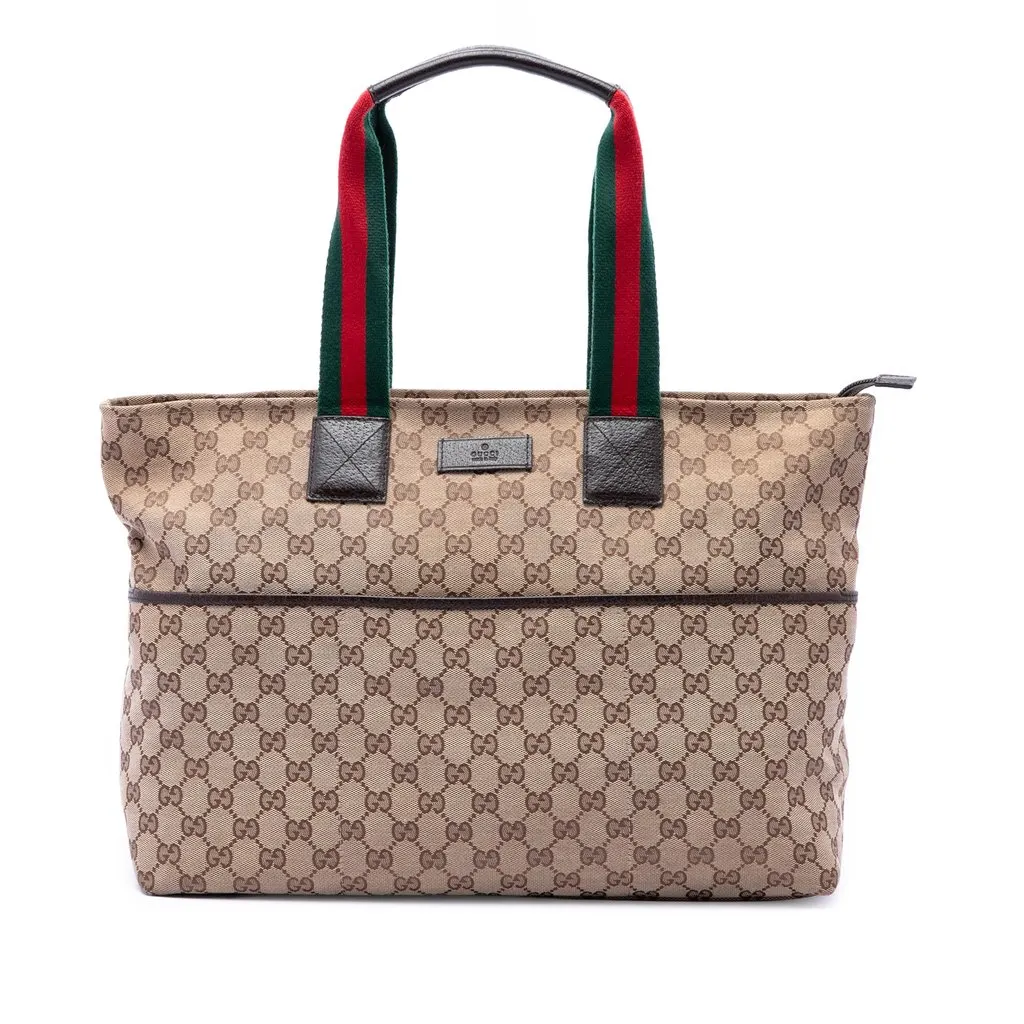 Gucci GG Canvas Web Tote Beige Very good - Front View