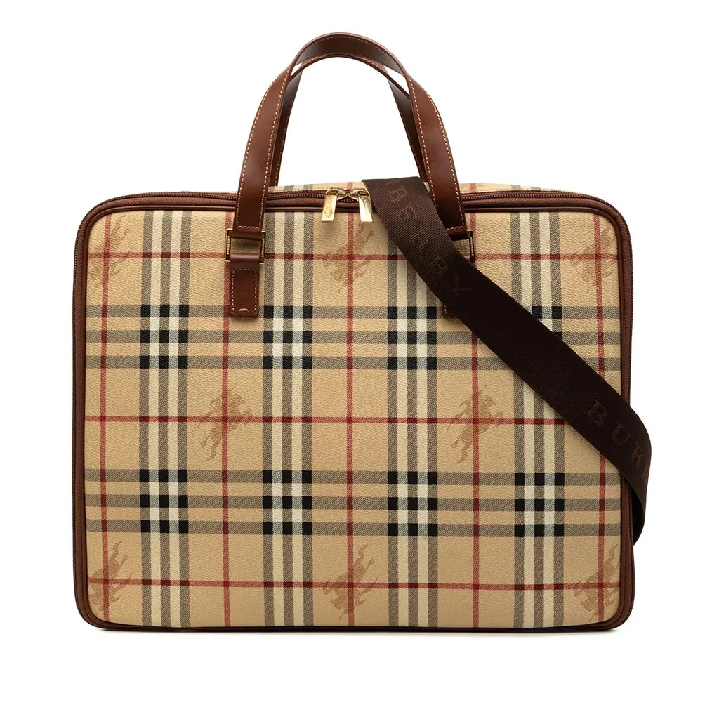 Burberry Haymarket Check Coated Canvas Business Bag Beige Very good - Front View