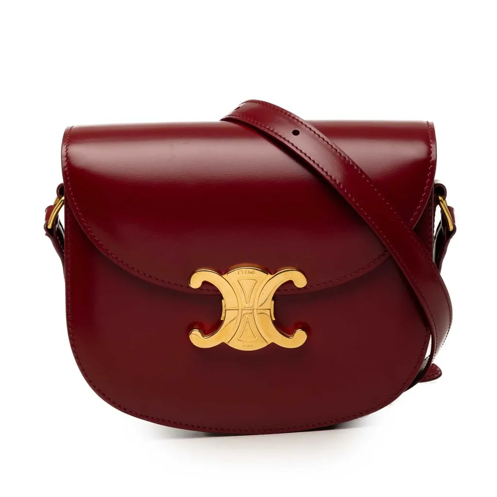 Celine Teen Shiny Calfskin Triomphe Besace Clea Crossbody Red Leather Very good - Front View