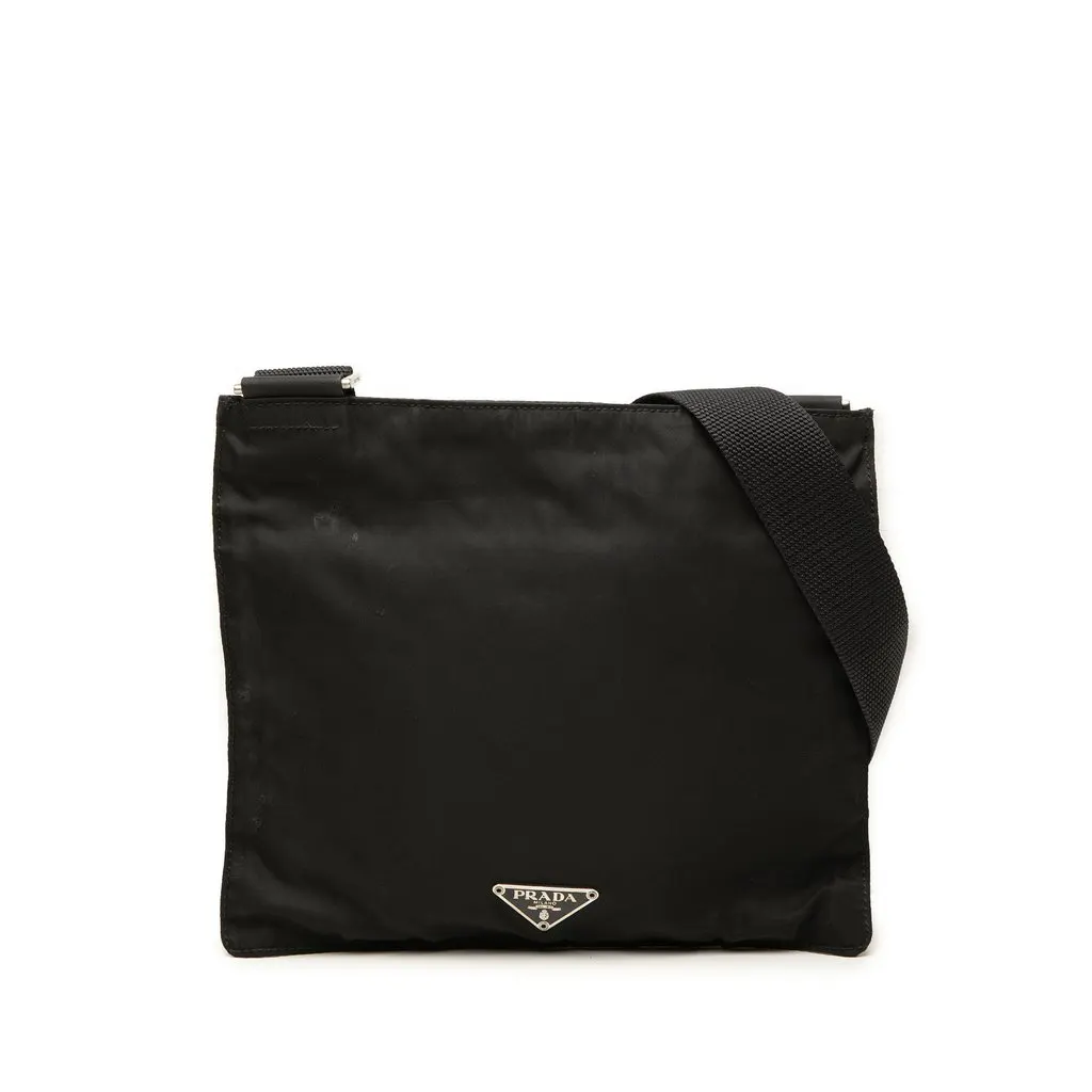 Prada Tessuto Zip Top Crossbody Black Polyamide Good - Front View