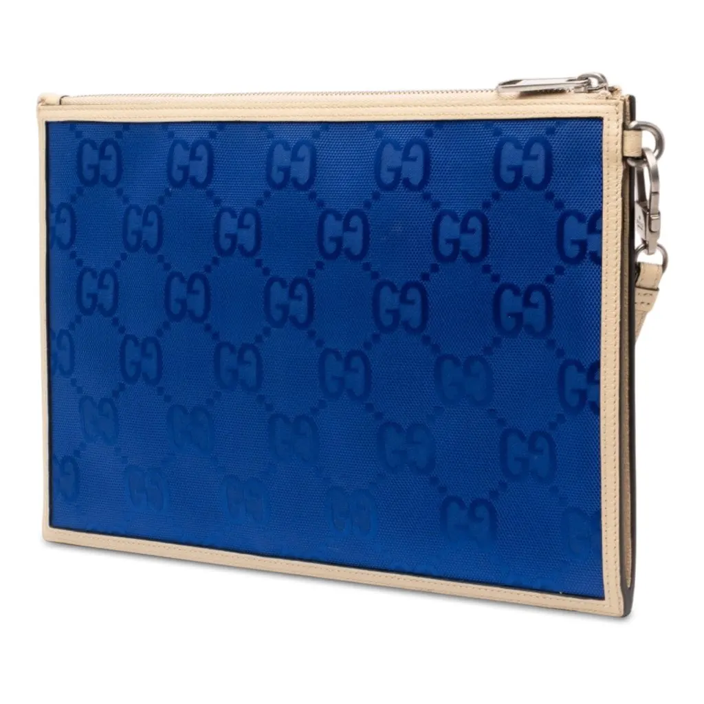 Gucci GG Nylon Off the Grid Clutch Blue Polyamide Very good - Back View
