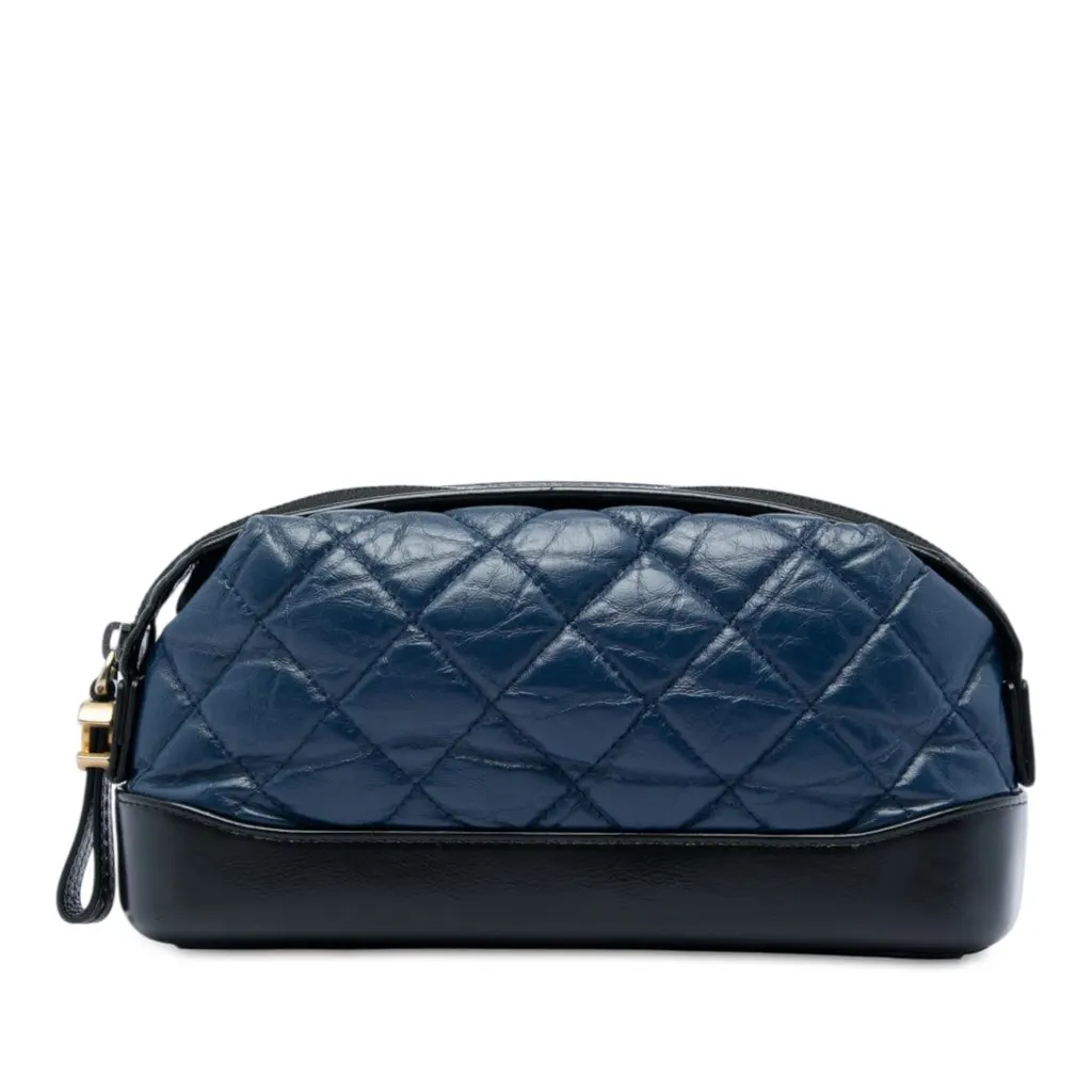 Chanel Bicolor Quilted Aged Calfskin Gabrielle Cosmetic Pouch Blue Leather Very good - Front View