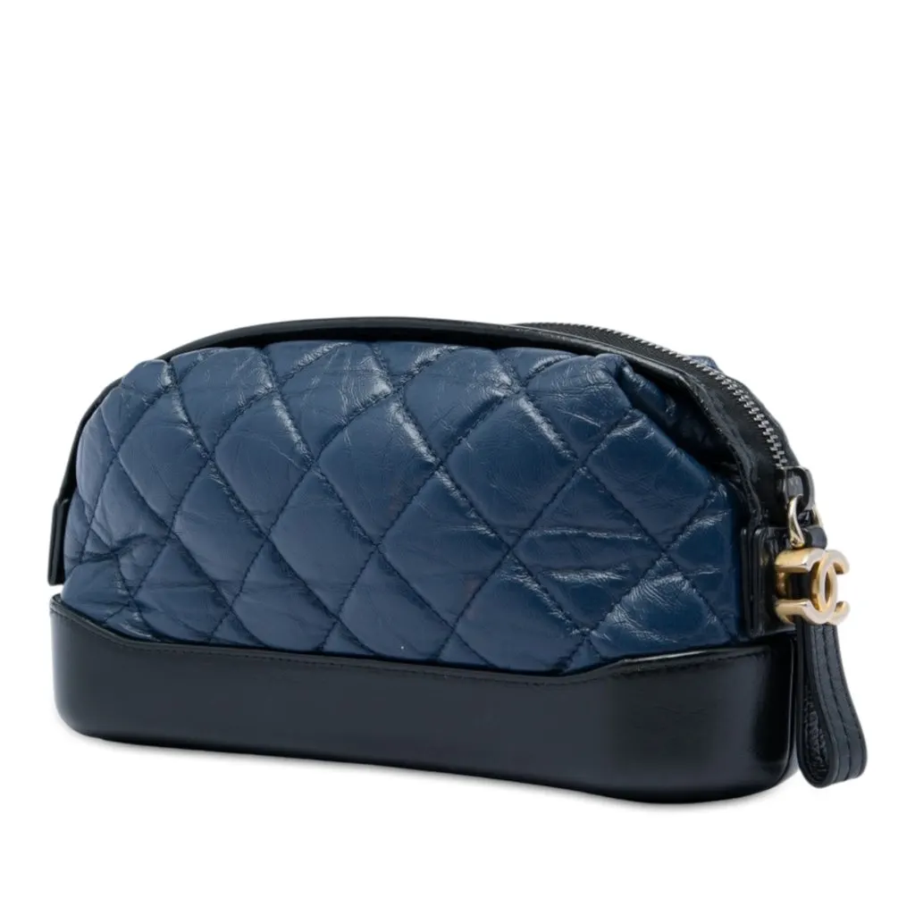 Chanel Bicolor Quilted Aged Calfskin Gabrielle Cosmetic Pouch Blue Leather Very good - Back View
