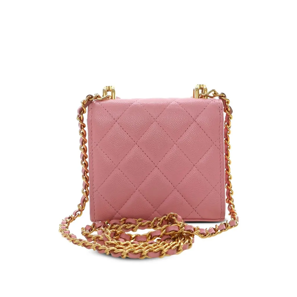Chanel Mini CC Quilted Caviar Top Handle Clutch with Chain Pink Leather Good - Back View