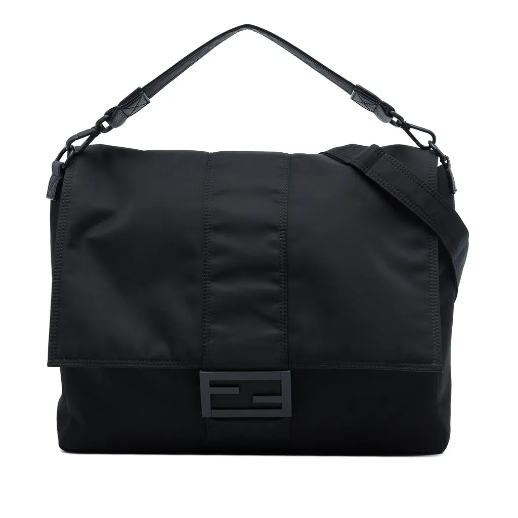 Fendi Nylon Baguette Messenger Bag Black Very good - Front View