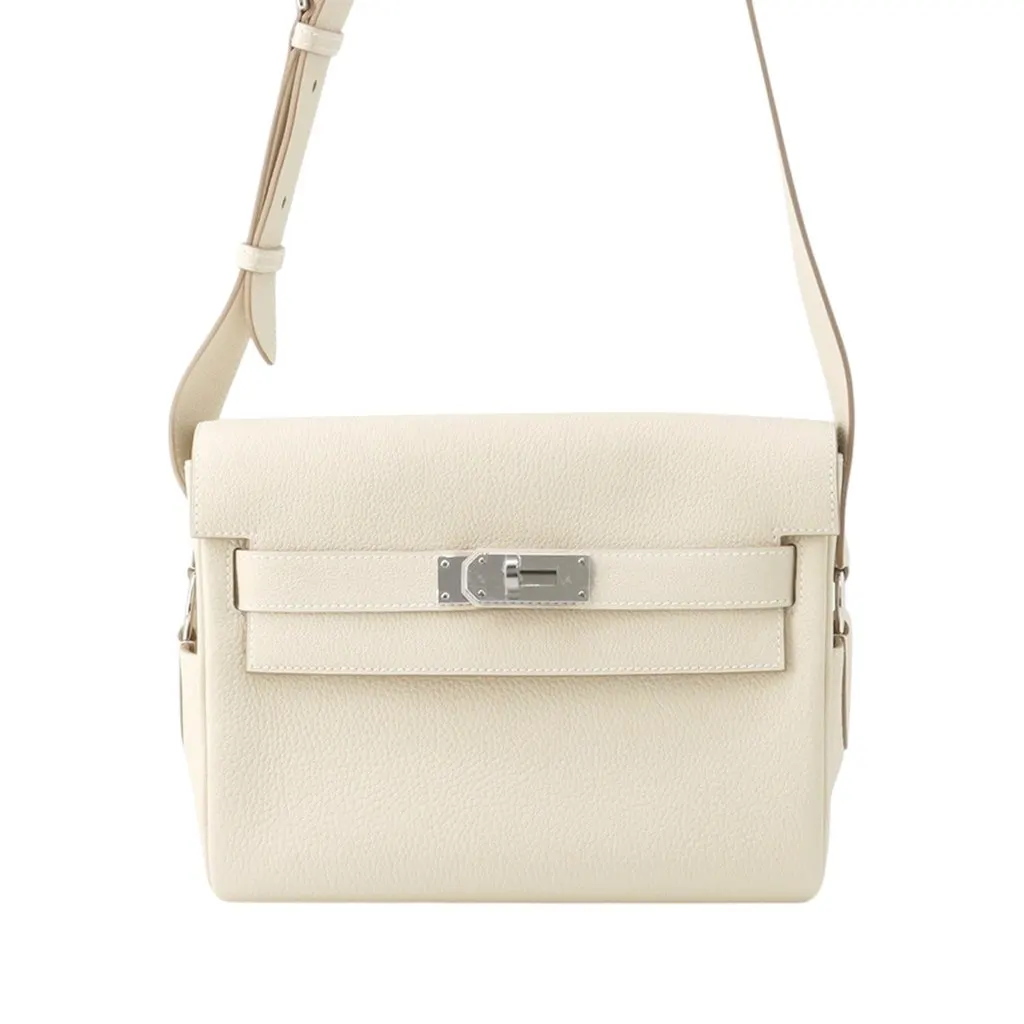 Hermès Togo Kelly Messenger PM White Leather Never worn - Front View