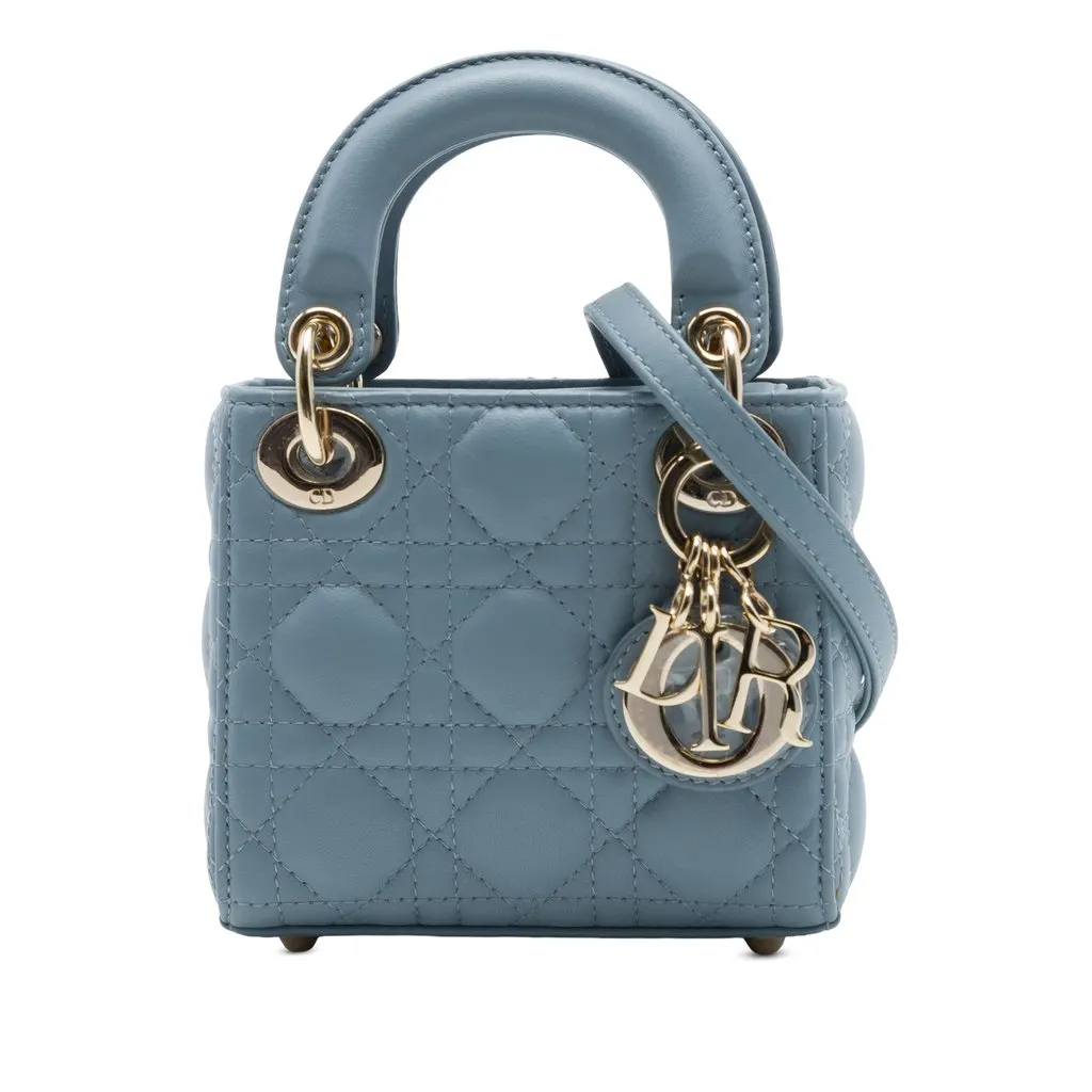 Dior Micro Lambskin Cannage Lady Dior Blue Leather Very good - Front View