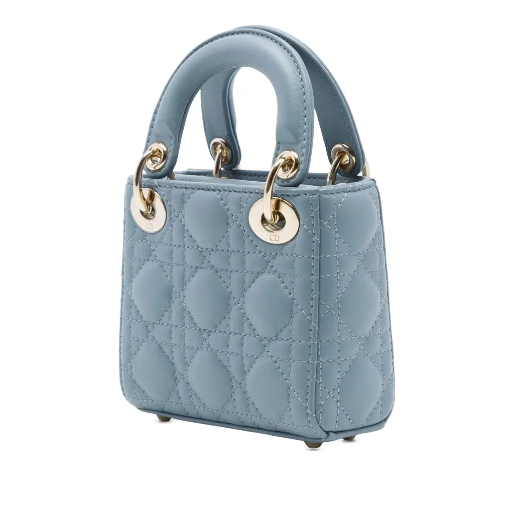 Dior Micro Lambskin Cannage Lady Dior Blue Leather Very good - Back View