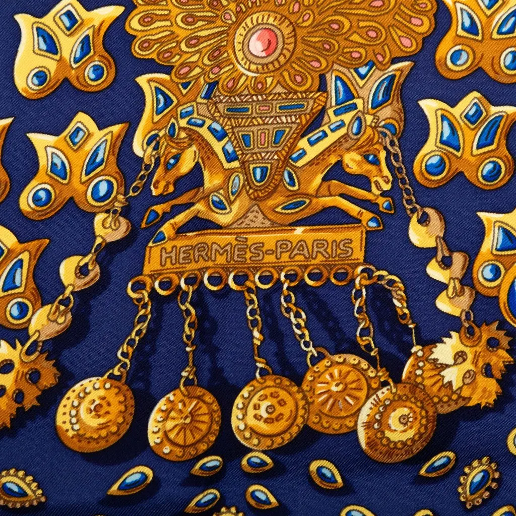 Hermès Tresors Retrouves Silk Scarf 90 Blue Silk Very good - Inside View